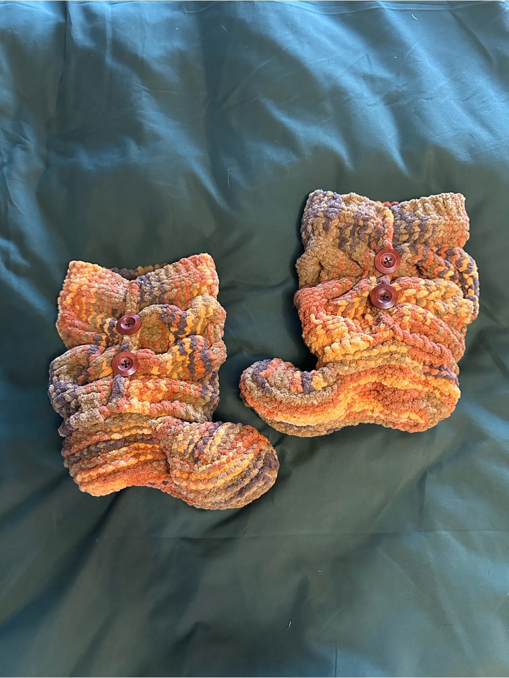Handmade Chunky Knit Boot Slippers in Autumn Stripes size 7-7.5